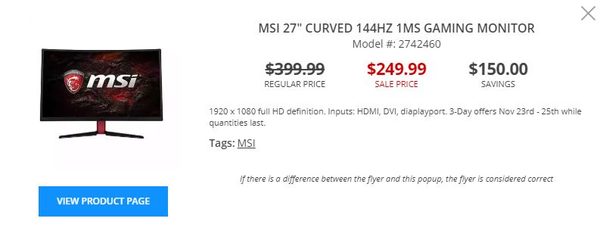 [Staples] MSI Optix Monitor [$249.99 