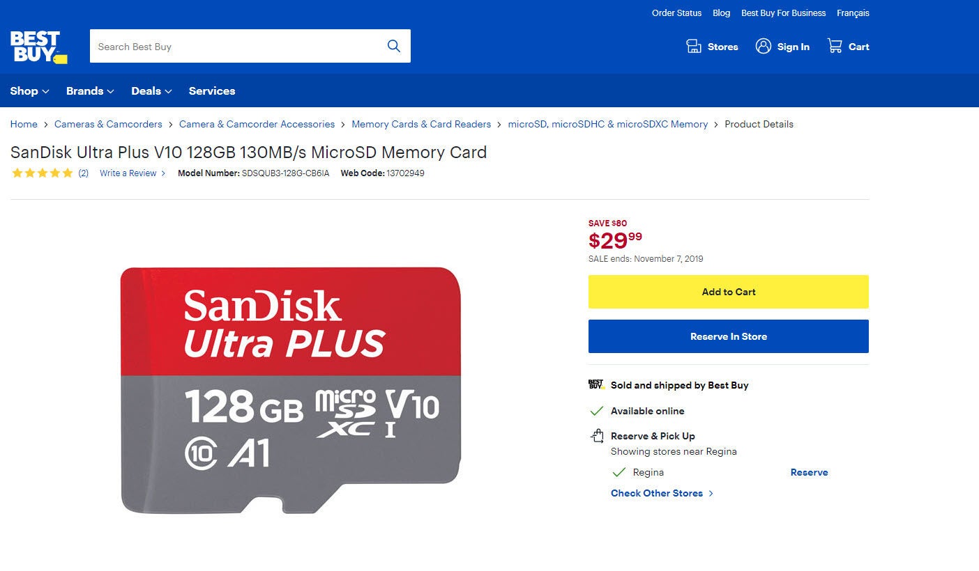 Best Buy Sandisk Ultra Plus V10 128gb 130mb S Microsd Memory Card 29 99 Save 80 Redflagdeals Com Forums