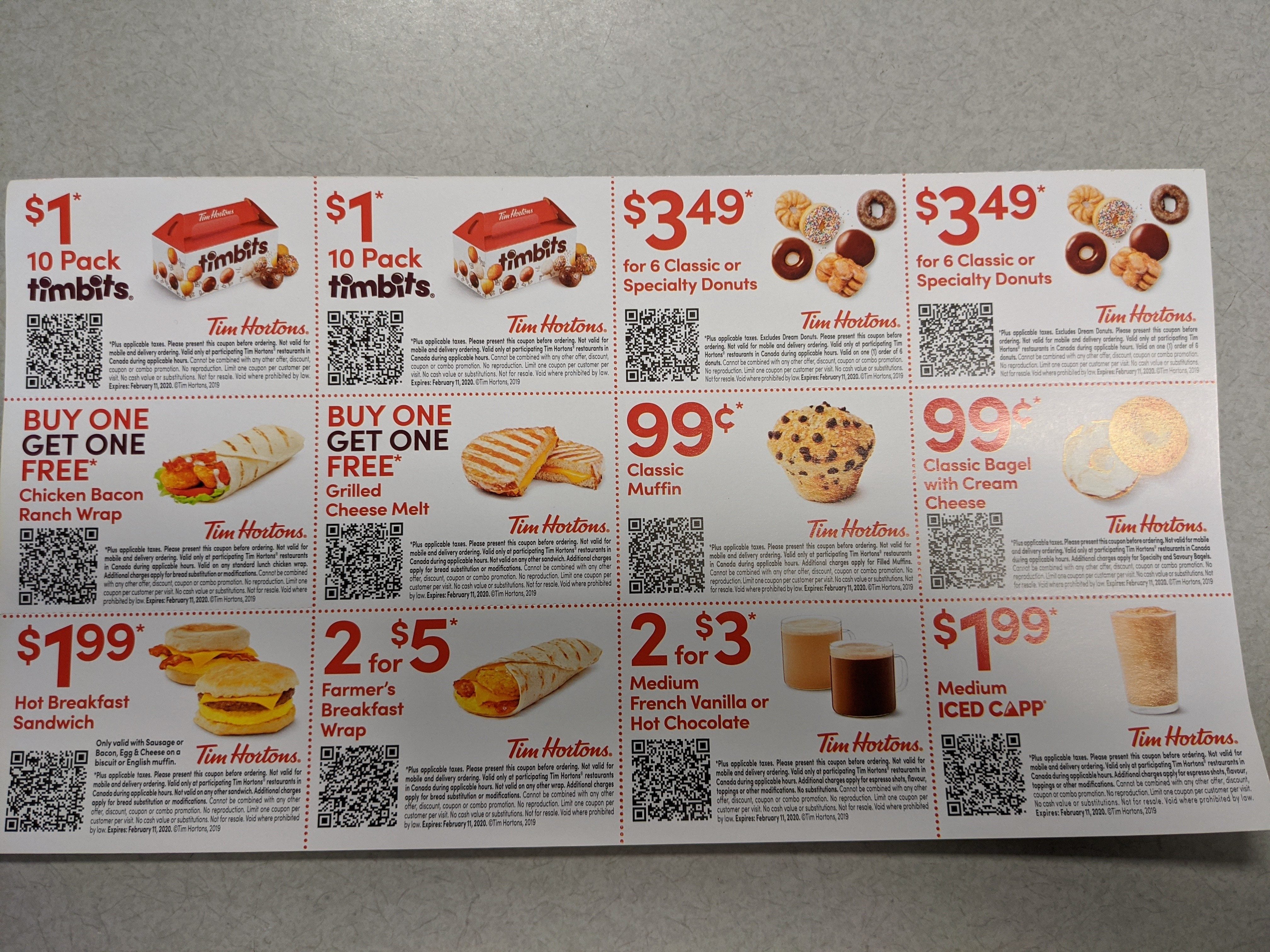2020 TIM HORTONS COFFEE GIFT CARD BREAKFAST SANDWICH & TIMBITS NO VALUE US  NEW