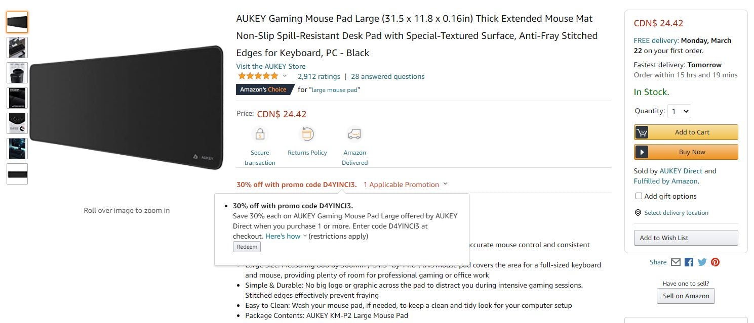 AUKEY Gaming Mouse Pad Large Black Thick Extended Mouse Mat Non-Slip Spill-Resistant Desk Pad with Special-Textured Surface 31.5 x 11.8 x 0.16in Anti-Fray Stitched Edges for Keyboard PC 