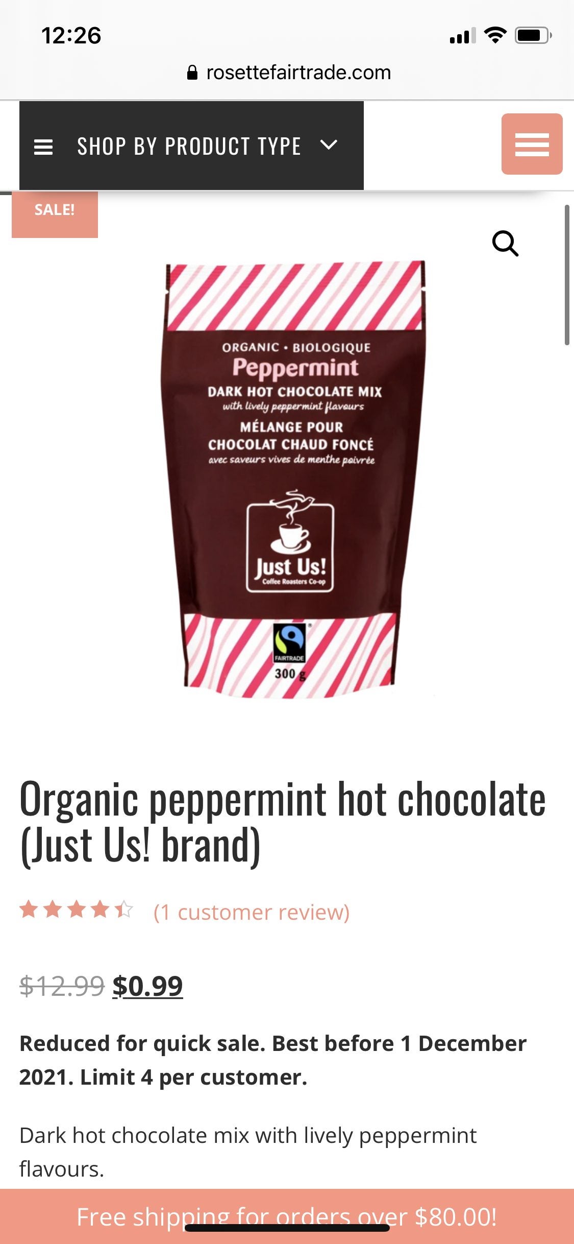 [Rosette Fair Trade] Organic fair trade hot chocolate on sale for 99
