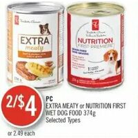 PC Extra Meaty Or Nutrition First Wet Dog Food