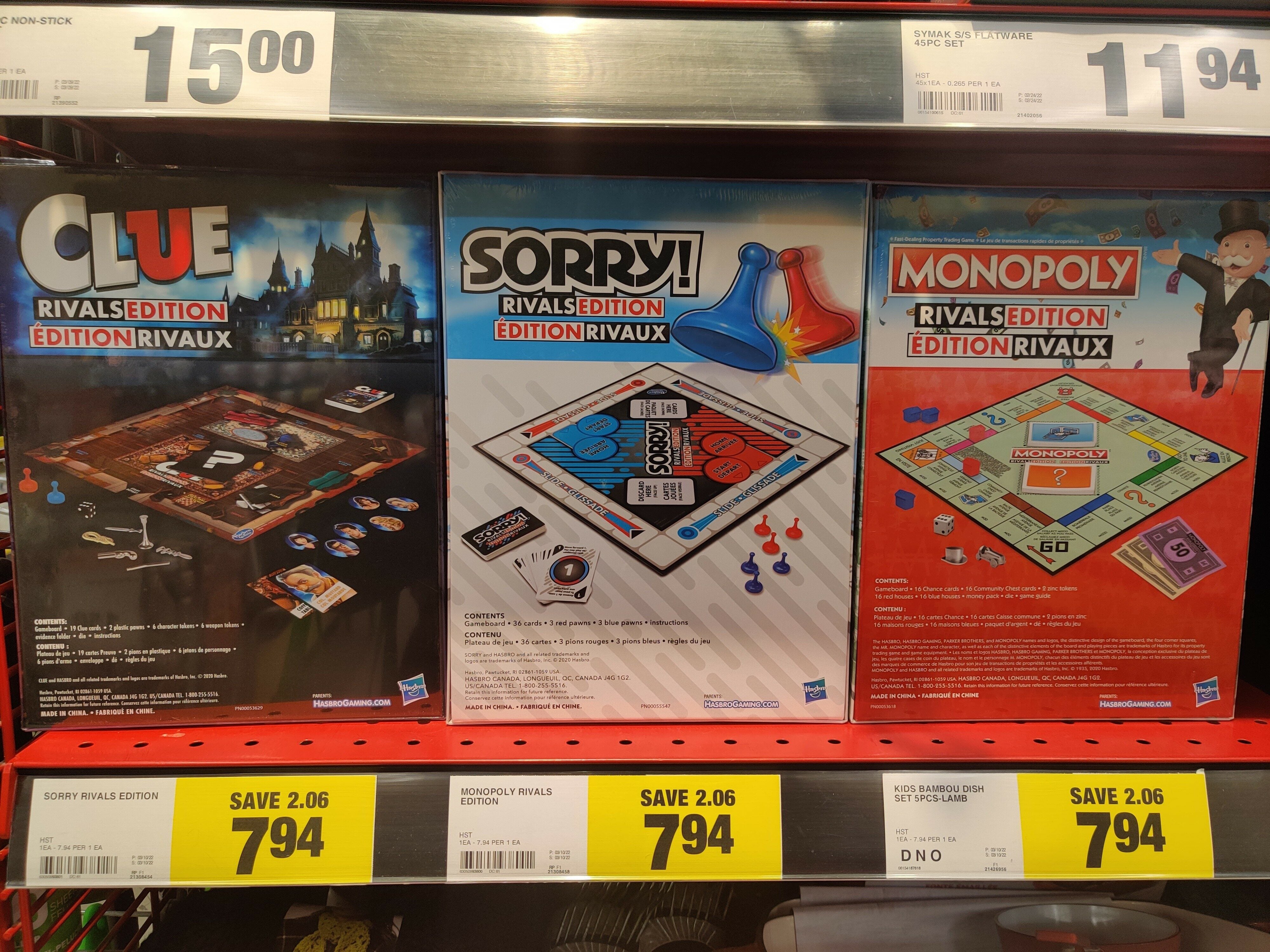 Sorry! Rivals Edition Board Game; 2 Player Game