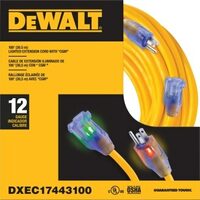 Dewalt 12/3 Single-End Lighted Extension Cord  - 100 ft.