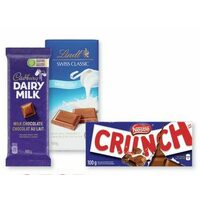 Cadbury, Nestle, Lindt Swiss, Terry's, Merci or Ritter Whole Nut Chocolate Bars