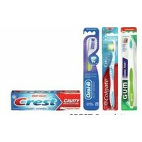 Crest complete, cavity or tartar protection toothpaste or oral-b colgate or gum manual toothbrushes