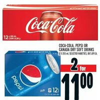 Coca-Cola Pepsi or Canada Dry Soft Drinks 