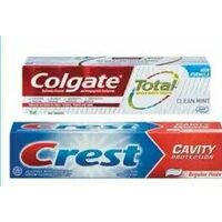 Crest Cavity Protection Colgate Total Toothpaste or Oral-B Indicator Manual Toothbrush 