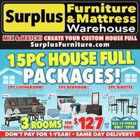 Surplus Furniture - 15-Pc. House Full Packages! (Brantford/Kitchener/St. Catharines - ON) Flyer