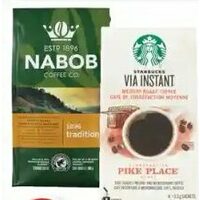 Nabob Ground Nescafé Gold Instant Coffee or Starbucks via Instant Sachets