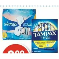 Tampax Pearl Tampons, Always Radiant Liners  or Infinity Pads