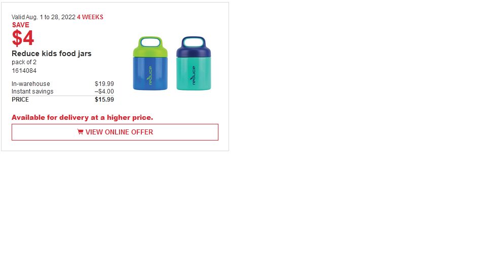 Costco] Reduce 295 mL (10 oz.) Kids Food Jar Set [stainless steel