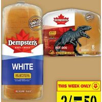 Dempster’s White, Whole Wheat, Sandwich, Texas Toast Bread or Hot Dog or Hamburber Buns