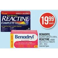 Benadryl Allergy Caplets, Reactine Liquid Gels Or Tablets 
