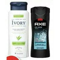 Dove Antiperspirant/Deodorant, Ivory Body Wash or Axe Shower Gel