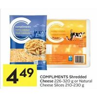 Compliments Shredded Cheese Or Natural Cheese Slices