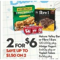Nature Valley Bars Or Fibres 1 Bars, Minigo Yogurt Or Yoplait Tubes
