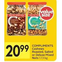 Compliments Cashews Roasted, Salted Or Deluxe Mixed Nuts