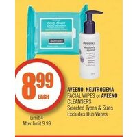 Aveeno, Neutrogena Facial Wipes Or Aveeno Cleansers