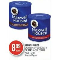 Maxwell House Ground Coffee Or Folgers K-Cup Coffee Pods 