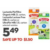 Lactantia PurFiltre Organic Milk, Lactantia Lactose Free Milk Or UltraPur Milk