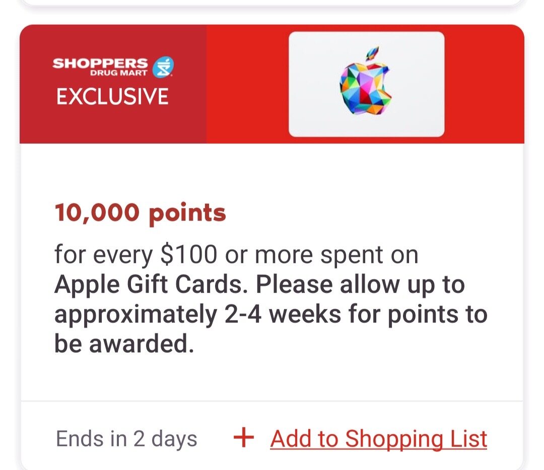Purchase a $100 Apple Gift Card, get $15 back in PC Optimum points