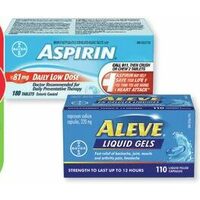 Aspirin Coated Daily Low Dose 81mg Tablets Or Aleve Caplets Or Arthritis Pain Caplets Or Liquid Gel Capsules
