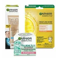 Garnier BB Cream, Hyaluronic Aloe Facial Moisturizers or Moisture Bomb Masks