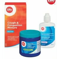 Life Brand Vapourizing Cold Rub, Nasal Descongestant Spray With Moisturizers or Cough & Congestion Mixture