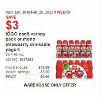 IOGO Nano Variety Pack or Mono Strawberry Drinkable Yogurt