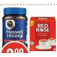 Red Rose Tea, Folgers Or Maxwell House Instant Coffee