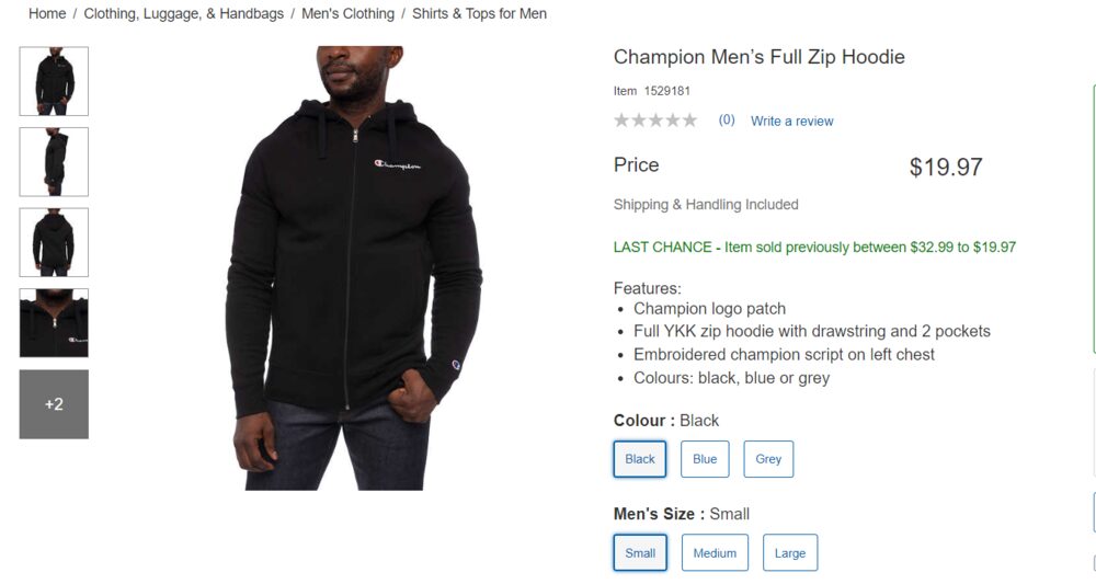 [Costco] Champion Men’s Full Zip Hoodie Black, Blue, Grey Various Sizes 19.97