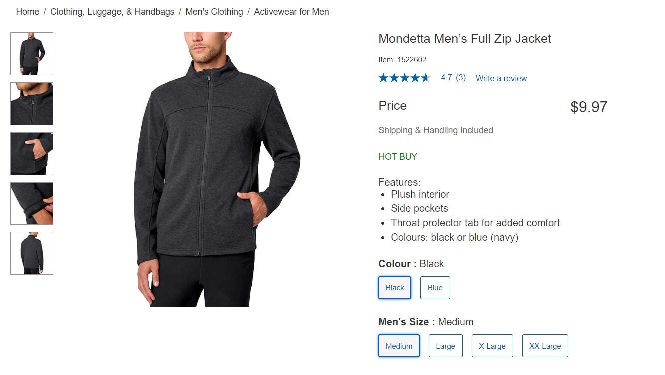 Costco] Mondetta Men's Full Zip Jacket - Black & Blue - Various Sizes -  $9.97 - w/ FS - RedFlagDeals.com Forums