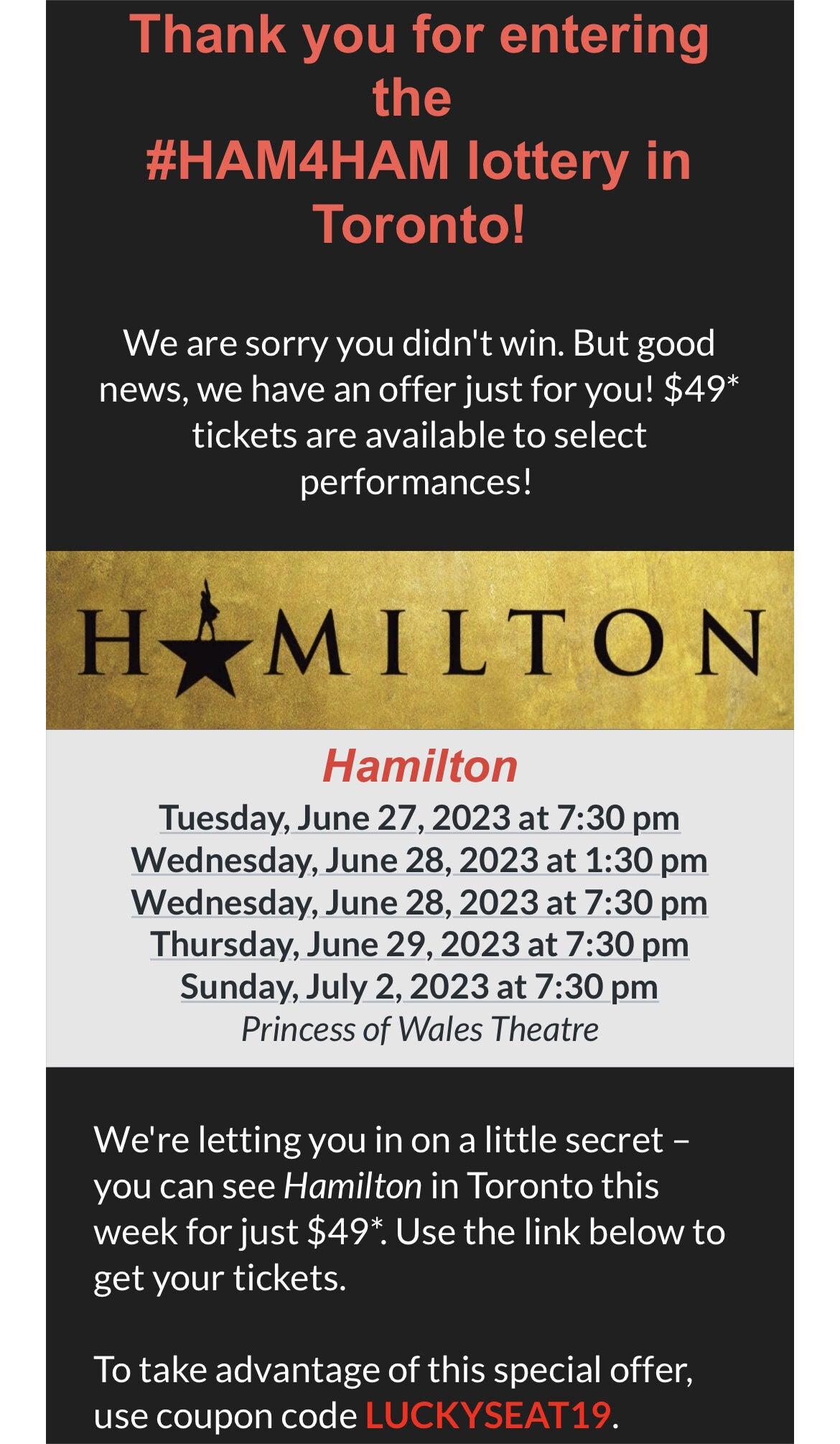 Hamilton tickets outlet july