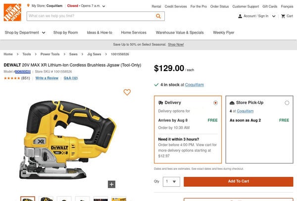 Home Depot DEWALT 20V MAX XR Lithium Ion Cordless Brushless