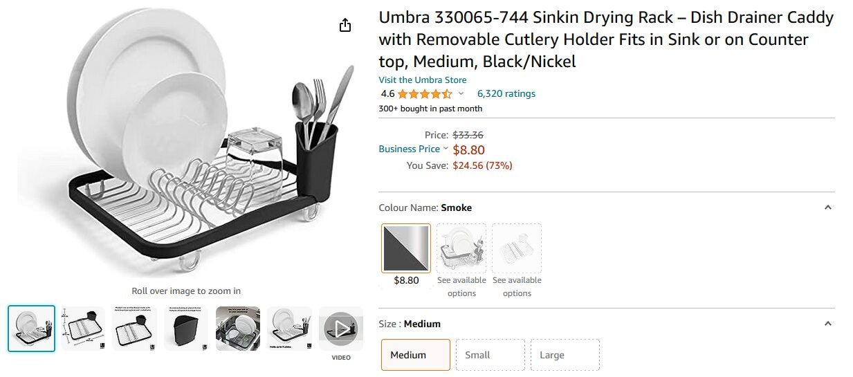 Umbra Sinkin In-Sink Dish Rack, Black