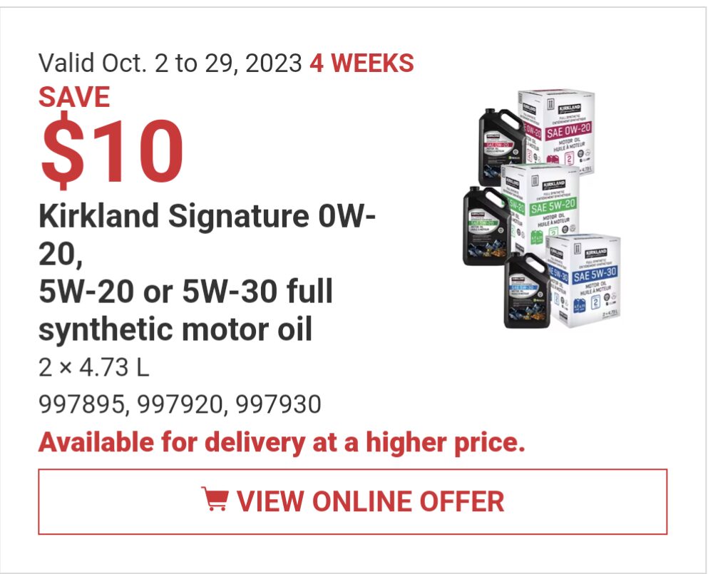 Kirkland Signature 0W20 Full Synthetic Motor Oil, 2-pack