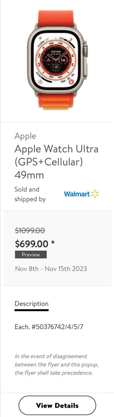 Walmart Apple Watch Ultra 1st edition STARTS NOV.8 6PM PST 9PM