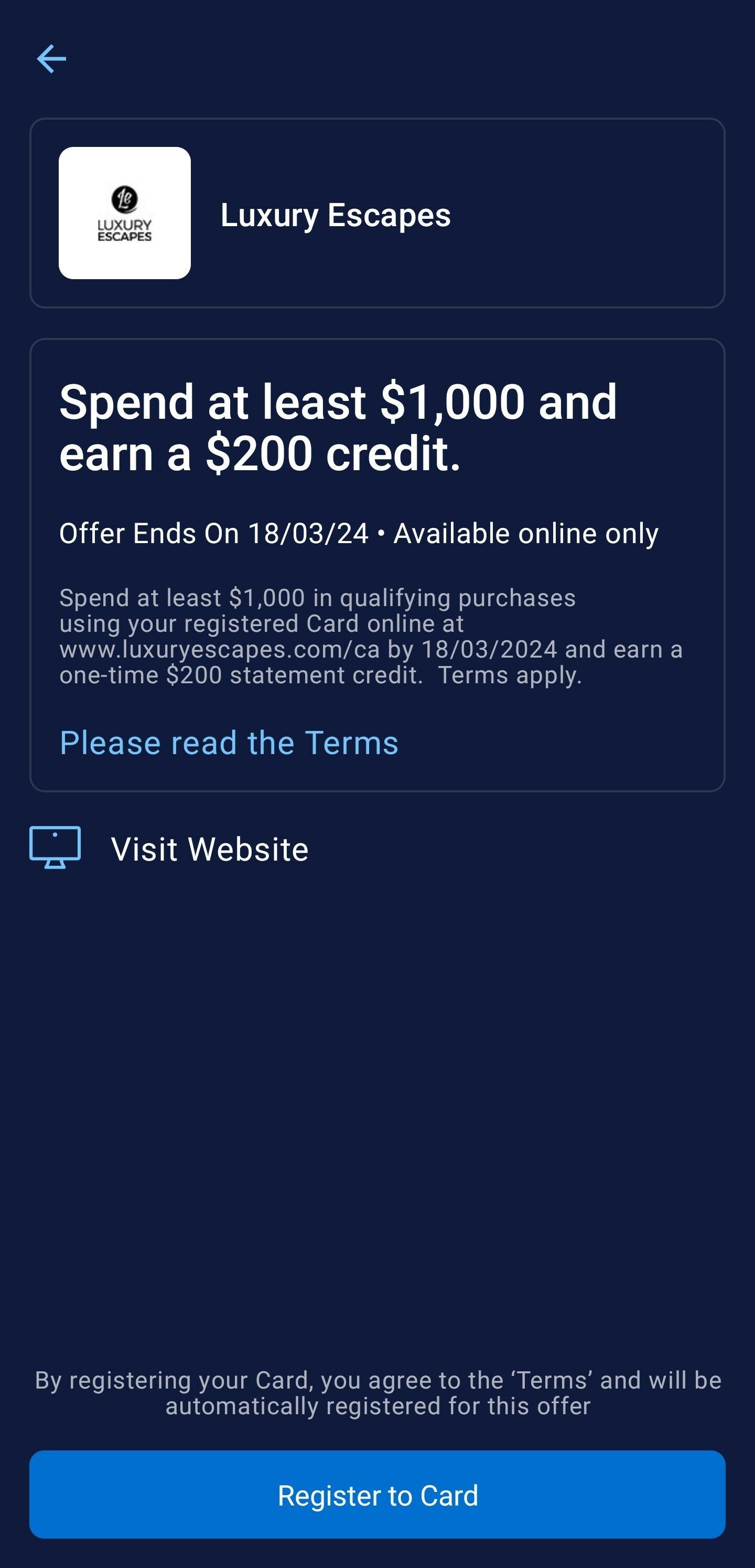 [American Express] [Luxury Escapes] Spend at least 1,000 and earn a