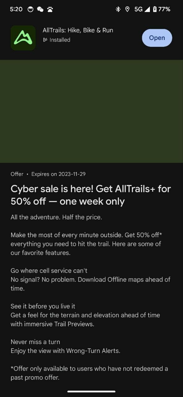 [Alltrails] Alltrails annual subscription 50 off is back