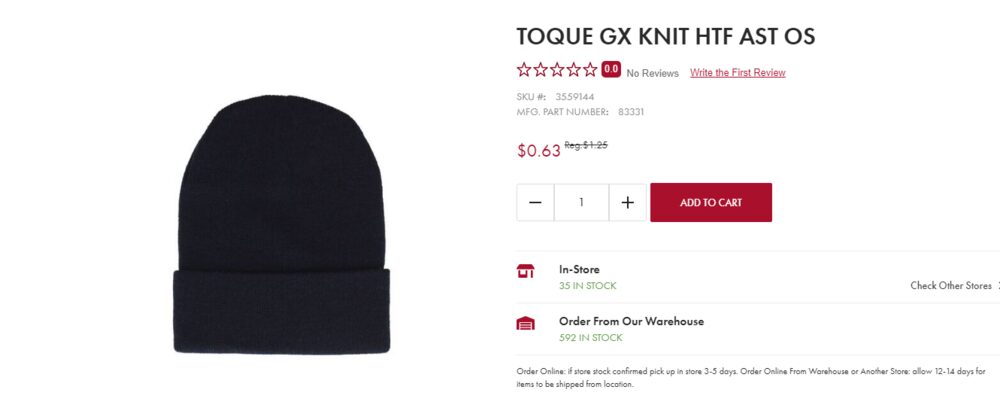 [Peavey Mart] Men's or Women's Knit Toque, One Size $0.63 (cheaper than ...