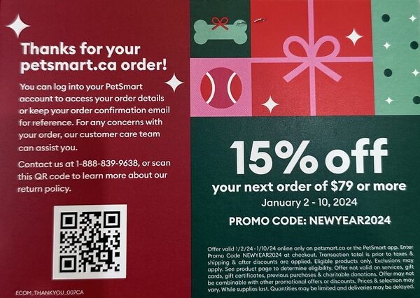 [PetSmart] 15% off online order $79+ (Jan 2 - 10) with code NEWYEAR2024 ...