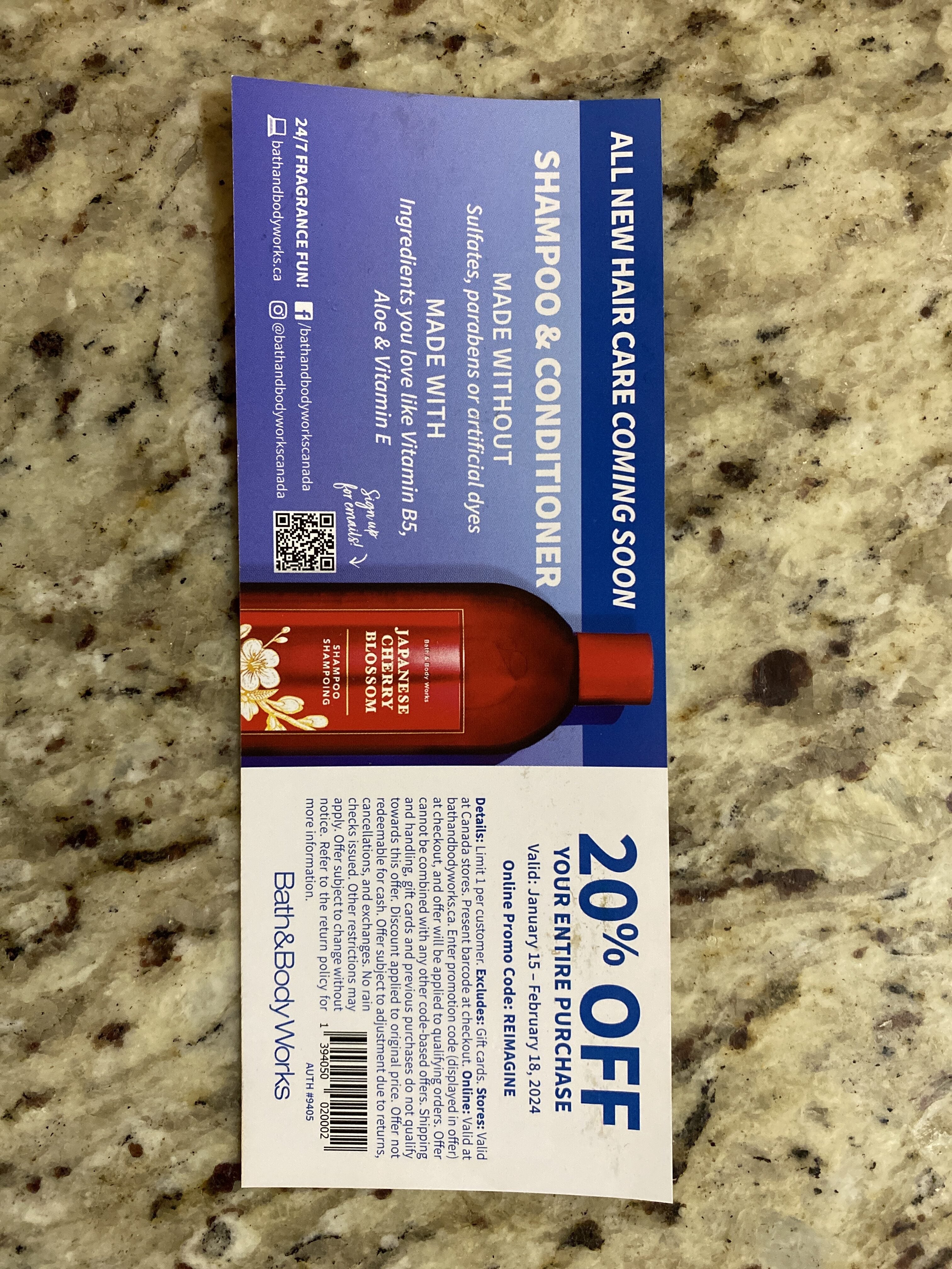 Bath & Body Works] 20% discount on entire purchase coupon from Jan