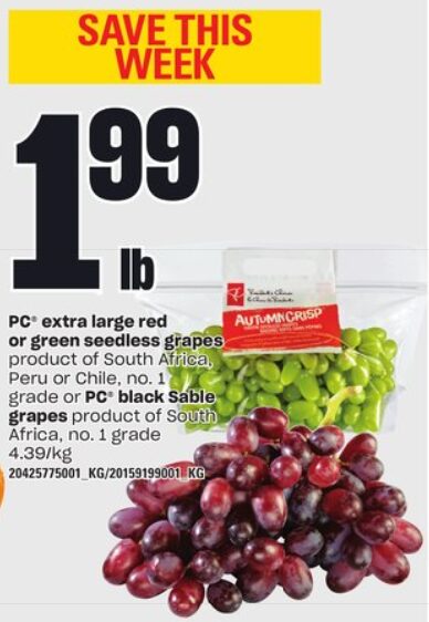 Loblaws] Green / Red / Black Grapes $1.99 per LB - January 25 to