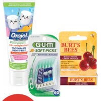 Gum Soft-Picks Advanced, Orajel Fluoride Toothpaste or Burt's Bees Lip Balms