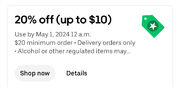 Get 20% off (up to $10) - Delivery only