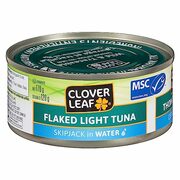 Clover Leaf Flaked Light Skipjack Tuna In Water - 170g, 24 Count $23.28 or 97 cents at Walmart per can