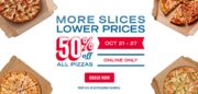 Domino's 50% off Pizza (Online Only October 21-27 - participating locations only)