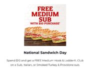 Spend $10 and get a FREE Medium Hook & Ladder, Club on a Sub, Italian, or Smoked Turkey & Provolone sub