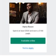 Spend 500$+ with Amex on Harry Rosen and get 100$ credit